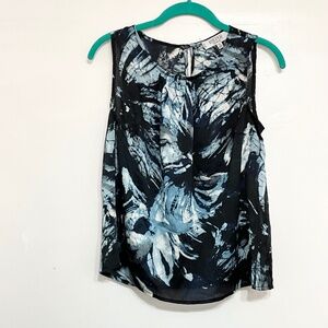 KASPER Women Sleeveless Crinkle Blouse Blue Tie Dye Print Keyhole Back Size PS